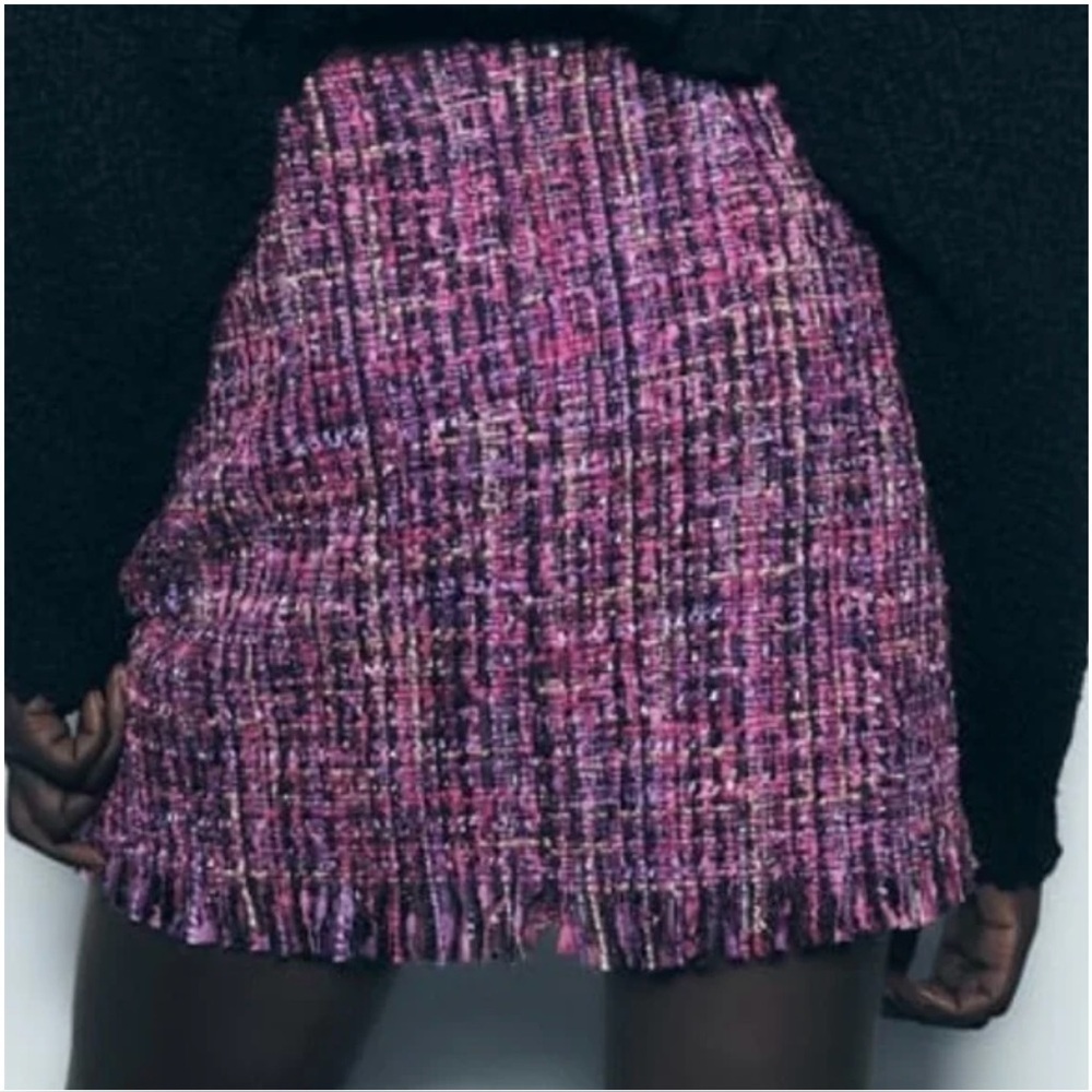 💜💜ZARA PURPLE MULTI METALLIC TEXTURED WEAVE TWEED SKIRT-💜💜NWT - Picture 5 of 16
